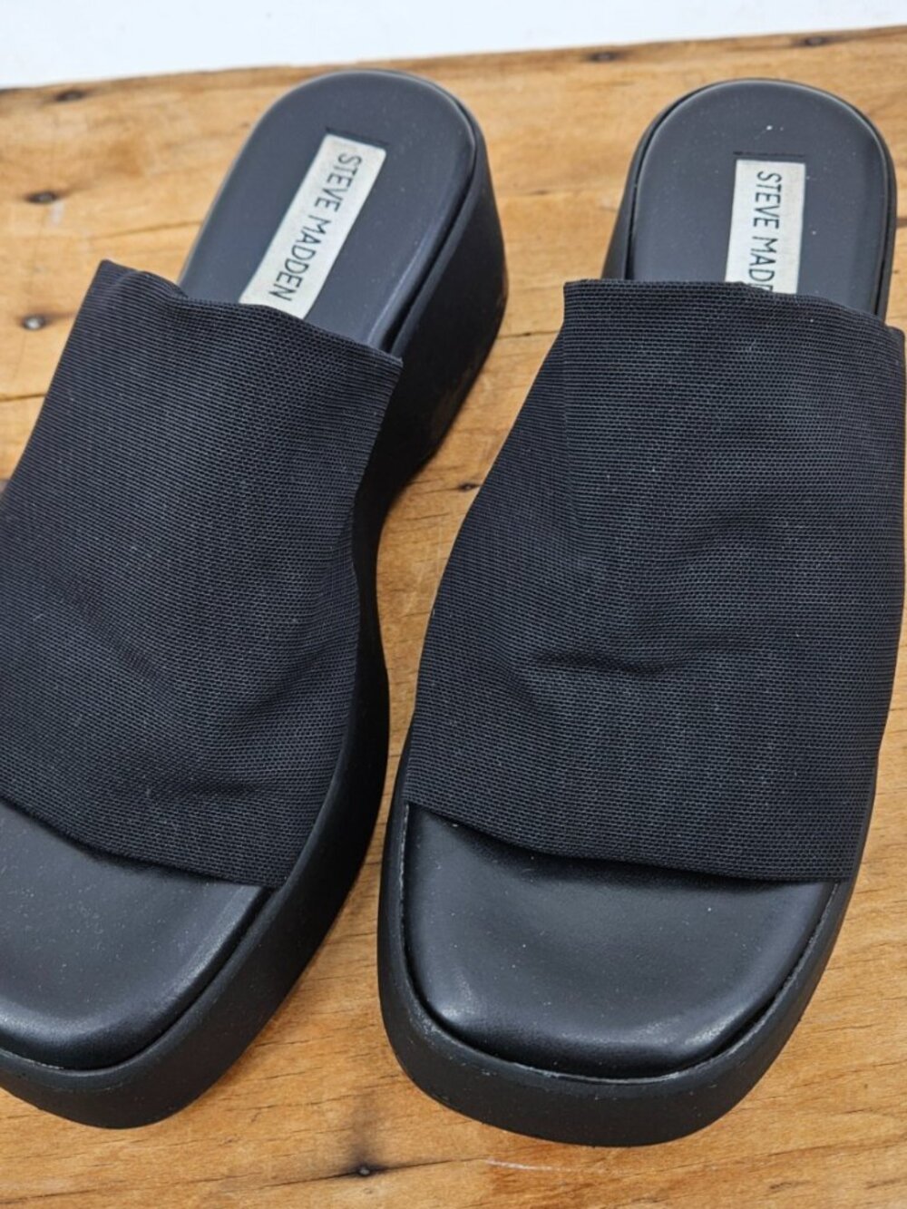 Steve Madden Slinky Sandal Womens 39/8.5 Black Stretch Platform Slide Italy Y2K